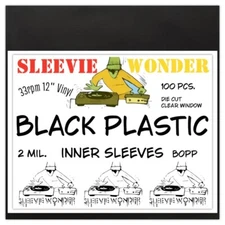 Plastic Inner Sleeves (100) Black + Clear Window Anti Static 12" LP Vinyl Record