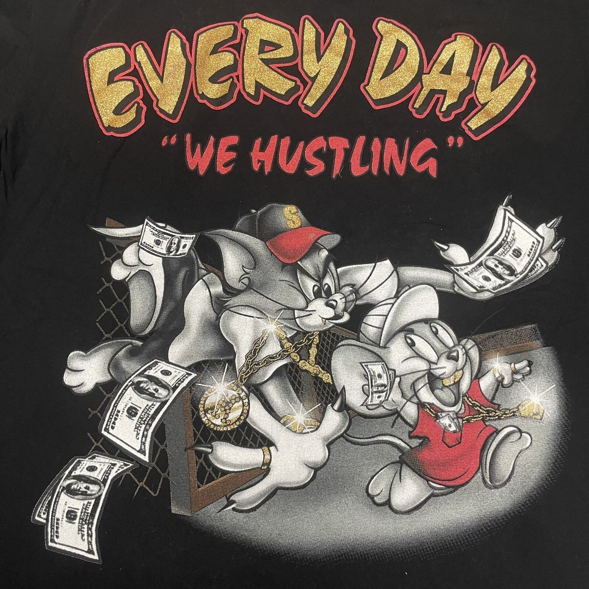 デッドストック　90s ジョニーブレイズ コブラ　ゲームシャツ　Y2K Y2K Bling T Shirt Tom Jerry Size 2XL Pimp Gangsta Rap Hustle Cash