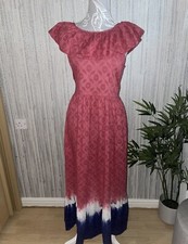 MANTARAY BNWT Size 12 Ladies Maxi Dress Pink Frill Neck Tie dye Ideal Holiday