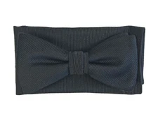 Boys Size Black Bow Tie and Pocket Square Hanky Pre-Tied Wedding Ring Bearer