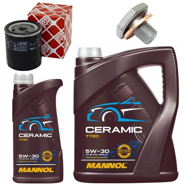 MotoröL Filter Set Mannol 5W-30 Ceramic 6 Liter + Schraube FüR Peugeot Expert-image
