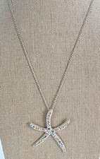 Silver-Tone AB Rhinestones STARFISH Pendant Necklace 20 in Lobster Clasp