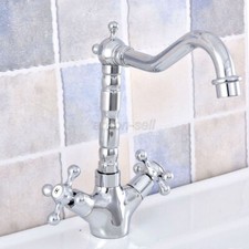 Polished Chrome Dual Cross Handles Kitchen Vanity Sink Faucet Mixer Taps asf660