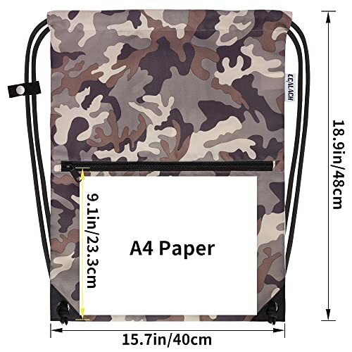 Drawstring Backpack Sports Gym Bag Yoga Travel Sackpack for Women Brown Camo - Picture 2 of 6