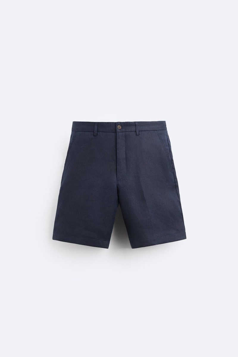 New Zara 100% Linen Bermuda Shorts 8281/701 Navy W29 chino jogger
