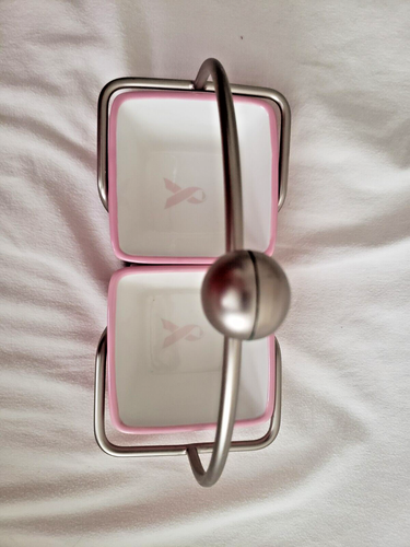 Pampered Chef Whip Cancer Caddy 2 Pink Dishes Server Breast Cancer Ribbon - Picture 7 of 20