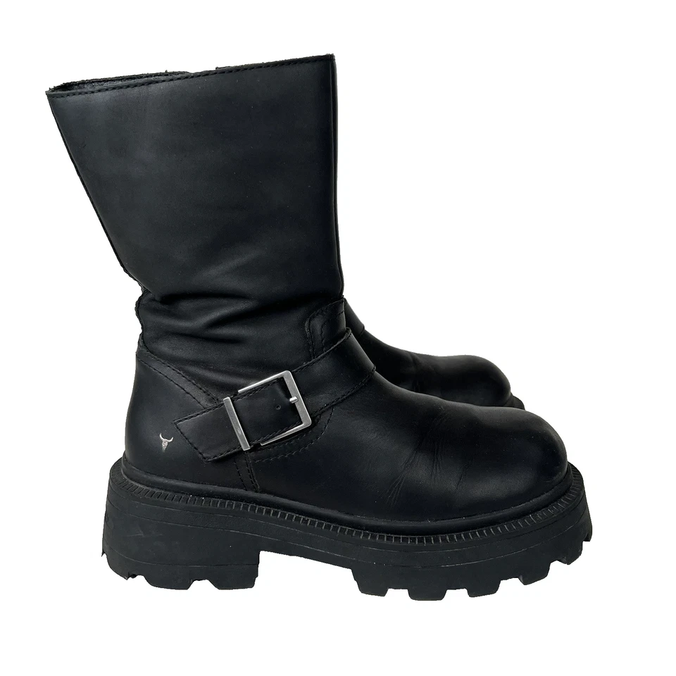 WindsorSmith Teasin Botas de Plataforma de Cuero Negro Rocker Goth Club Reino Unido 6/Estados Unidos Talla 8 Foto 2 de 4
