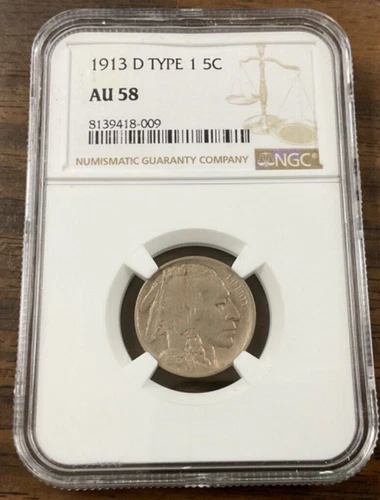 1913-D Type 1 Buffalo Nickel NGC AU 58