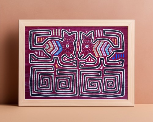 ORIGINAL KUNA MOLA TEXTIL HANDARBEIT PANAMA VOLKSKUNST LEBENDIGE STICKEREI QUILT - Bild 15 von 15