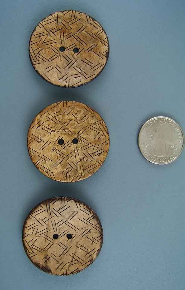 LARGE CARVED COCNUT BUTTONS - SET OF 3 - Image 2 of 3