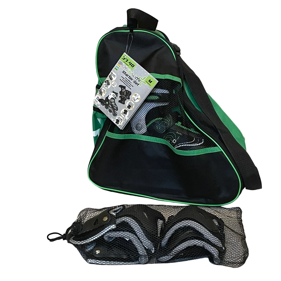 Inlineskates Inliner Kinder verstellbar schwarz grün Tasche Protektoren M 37-40 - Bild 4 von 4