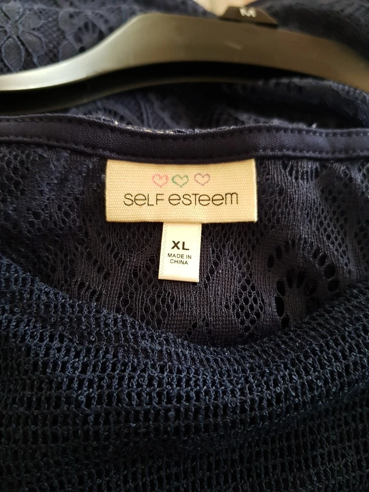 Blusa Top Autoestima Niñas Azul Talla XL Crochet Encaje Pullover Manga 3/4 Foto 3 de 4