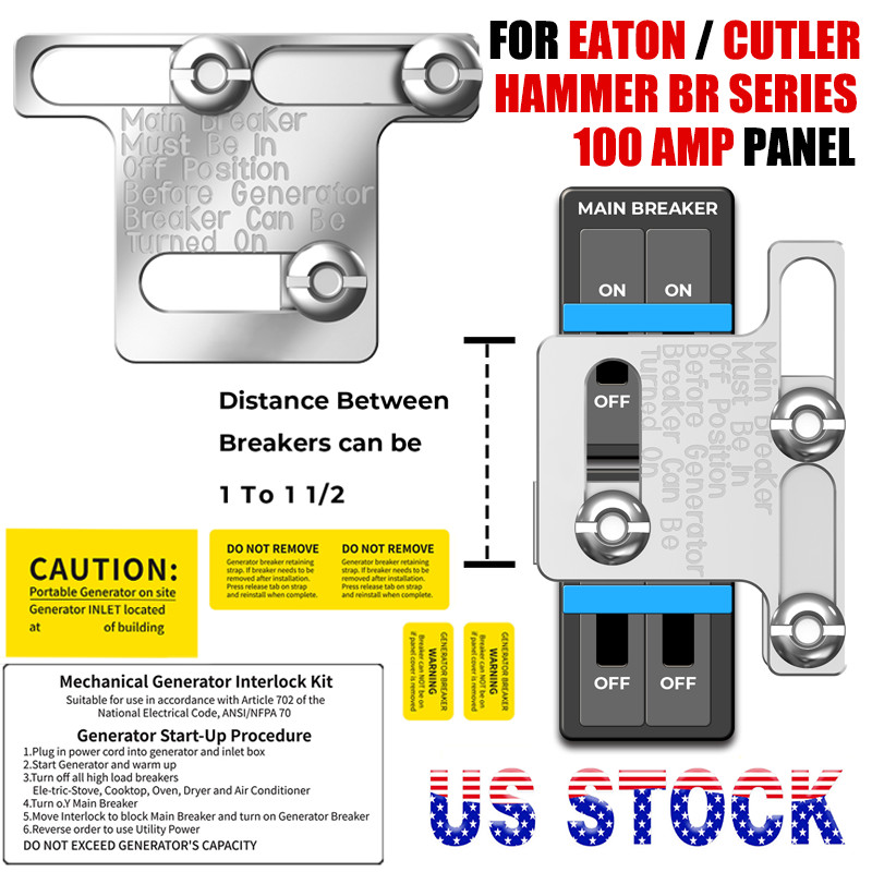 Interlock Kit For Eaton / Cutler Hammer Br Series 100 Amp Panel Us