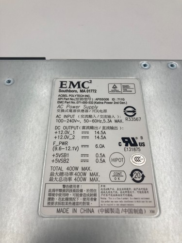 Dell OEM EMC Server 400W 071-000-532 Power Supply - U736N - Zdjęcie 2 z 4