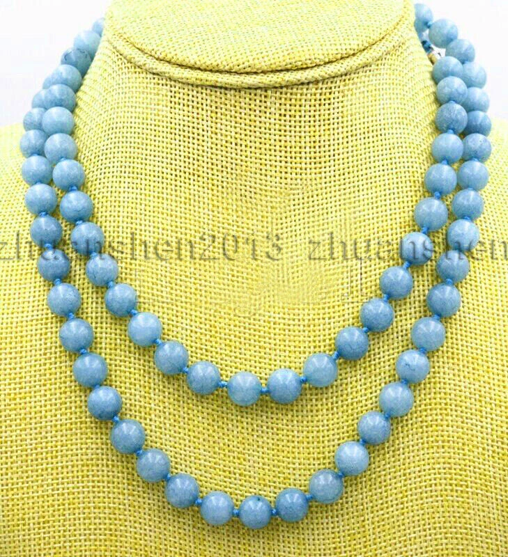 25英寸36英寸50英寸6/8/10/12毫米紫水晶/海蓝宝石圆珠结项链 — 第 3/4 张图片