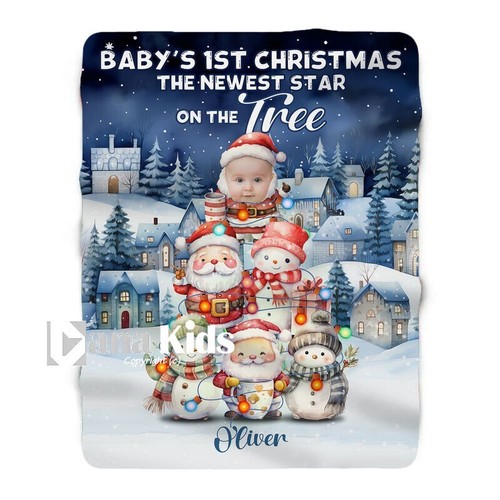 Personalized Baby's First Christmas Blanket, Custom Baby Christmas Tree Blanket - Picture 1 of 4