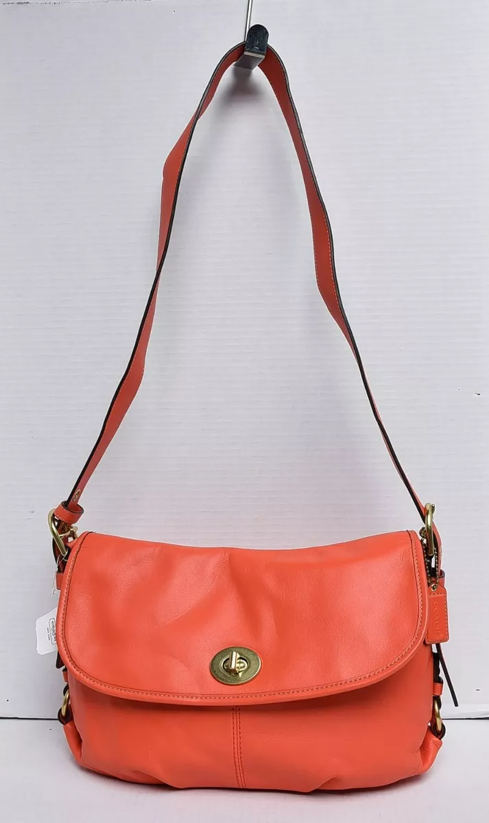 New COACH Z Leather Flap Duffle Bag MSRP $328 Orange Z23987 B4B4D | eBay