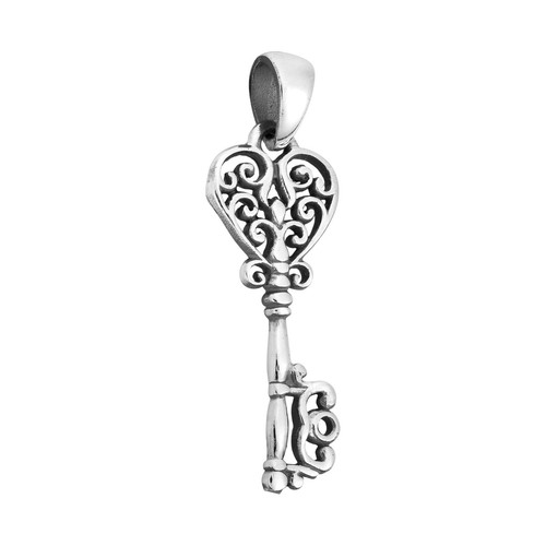 Swirling Love Key to My Heart Sterling Silver Pendant - Picture 2 of 4