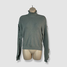  78 T Tahari Women's Green Ruffle Trim Mock-Neck Sweater Size Medium