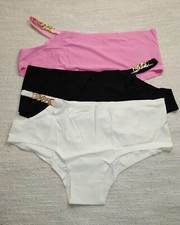 Damen Slips Hipster Frauen sexy Satin Unterhose 3er Set Slip mit Schmuck   2XS-L