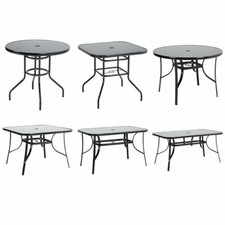 Patio Garden Table Black Metal Glass Outdoor Cafe Dining Table with Parasol Hole