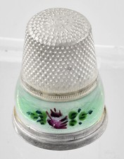 Sterling Silver - Vintage Enamelled Roses THIMBLE - Germany - 1990"s