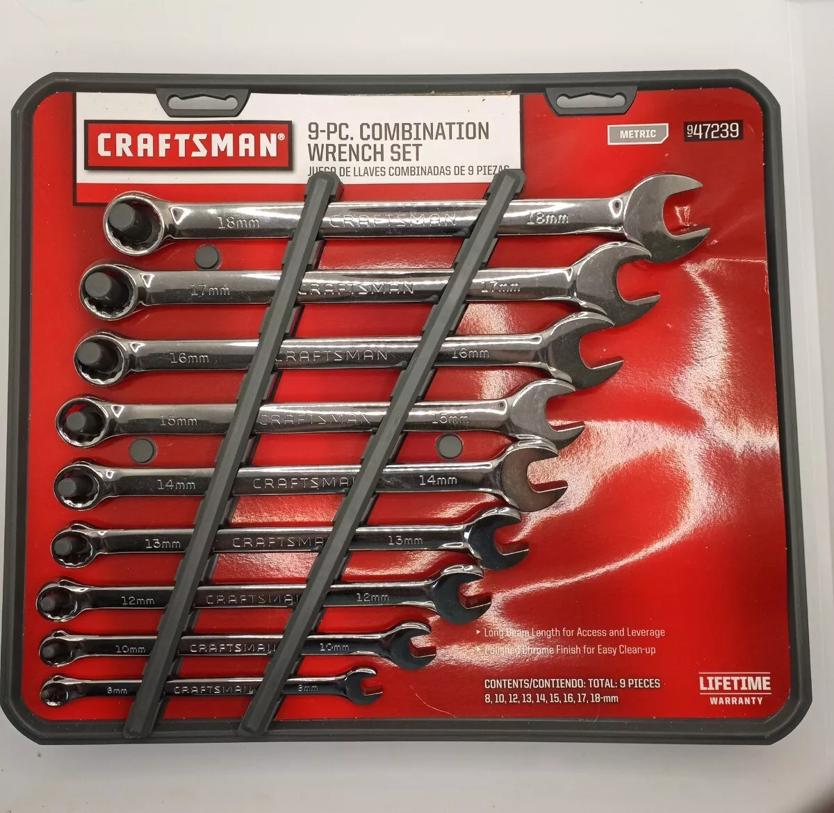 NEW Craftsman 9 pc Full Polished Metric Combination Wrench Set 12pt 47239 947239