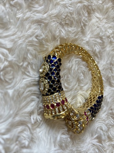 Peacock Kundan Sapphire Blue Bridal bracelet women kadha - Picture 3 of 11
