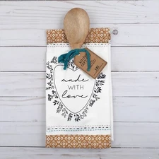 Kitchen Tea Towel and Wooden Spoon Gift Set Made With Love
