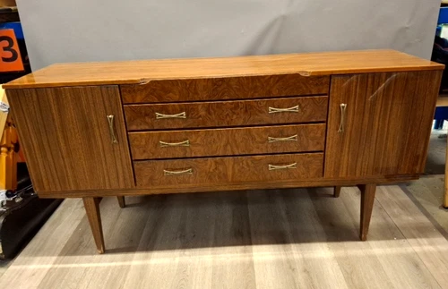 Vintage Mid Century Sideboard Walnut Teak Wood Draws Cupbaords 161x46x80cm