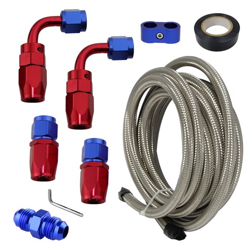3m Steel Braided 4AN Oil Hose/Fuel Line w/Straight & 90° Swivel Hose Fittings - Picture 3 of 10