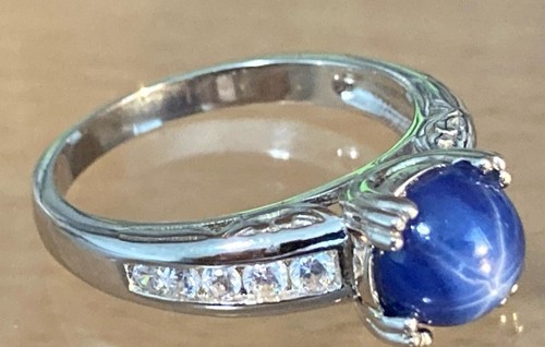 Anillo Zafiro Estrella Azul 8mm Piedra Oro 14k o Acabado Rodio Tallas 6-10US - Imagen 19 de 23