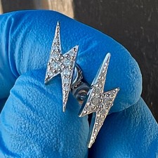 Lightning Bolt Flash Moissanite VVS Stud Screw Back Earrings 925 Sterling Silver