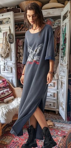 Tunique Bohème Femme Grand & Greene - Bleu/Blanc, Manches 3/4, Taille L - État Très Bon