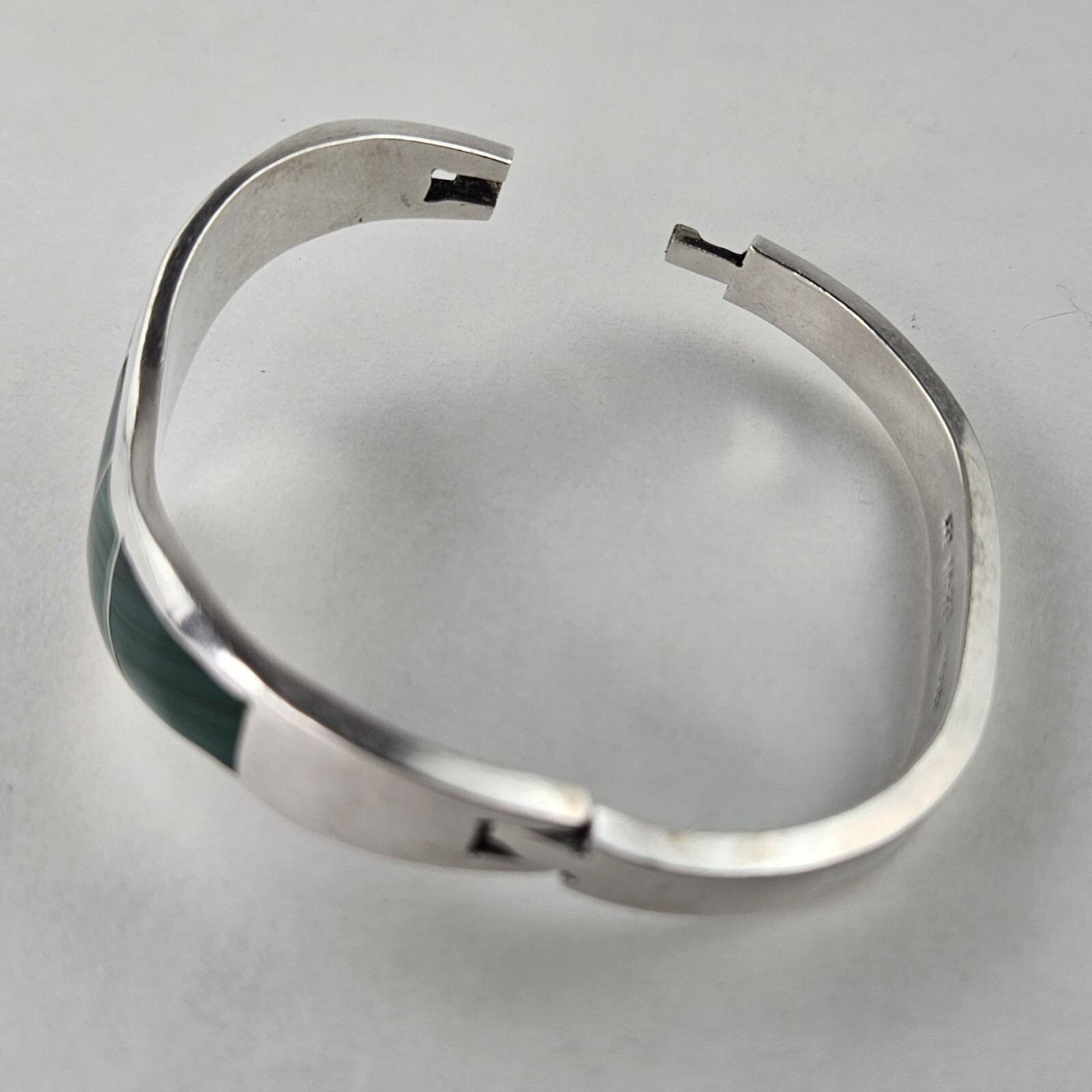 Sterling Silver Hinged Bangle Inlay Malachite Bra… - image 4