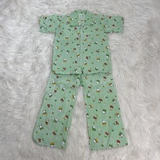 Hello Kitty Girls Vintage Sanrio Green  White Linen Pinstriped Pj Set Size 4