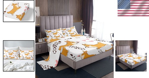 Vibrant Twin Sheet Set with Corgi and Animals - Soft Microfiber Bedding - Picture 2 of 6