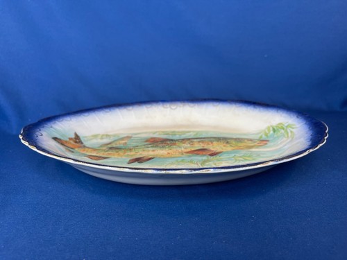 Antike viktorianische Minton Flow blau oval Fisch Servierplatte vergoldet 10 x 12 Zoll - Bild 8 von 12