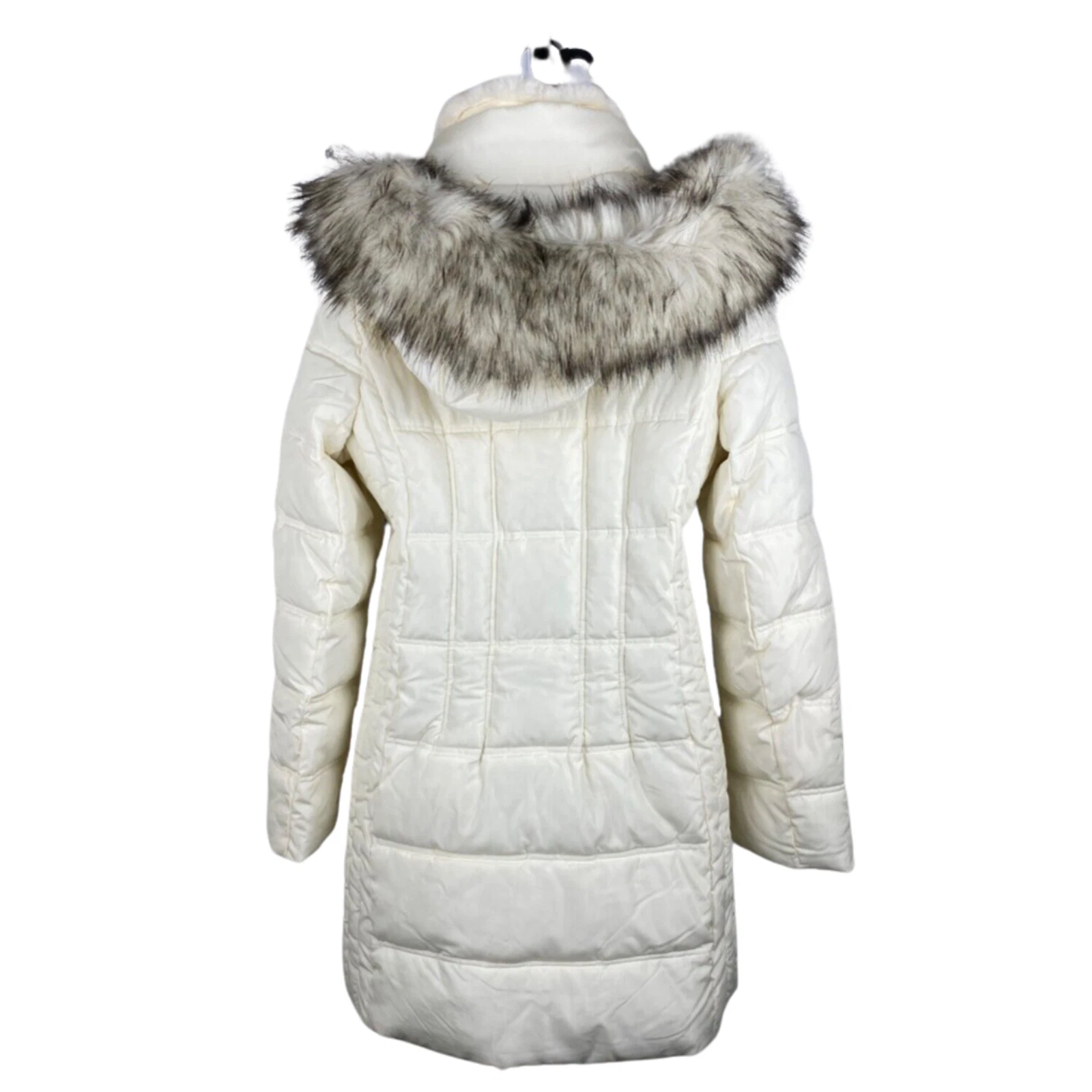 Michael Kors Puffer Jacket Staccabile Ecopelliccia Cappuccio e Collo Taglia S Crema