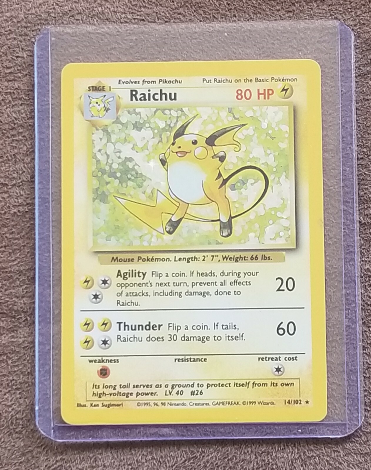 RAICHU Rare Holo 1999 Pokémon Base Set shadowless #14/102