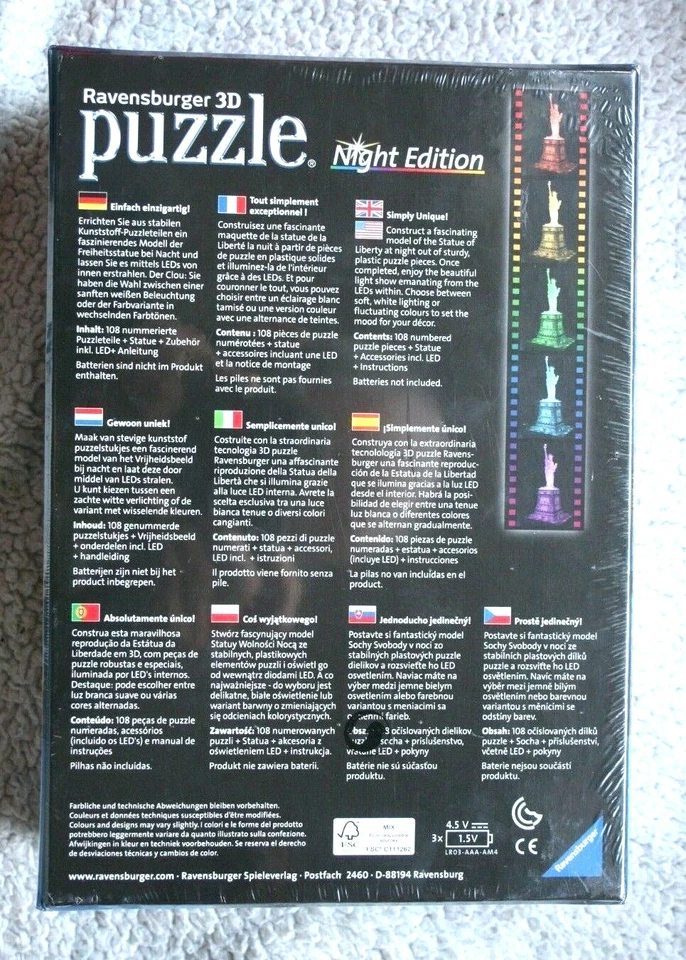 RAVENSBURGER 3D PUZZLE: STATUE OF LIBERTY (ESTATUA LIBERTAD), NIGHT EDITION! NEW - Imagen 2 de 3