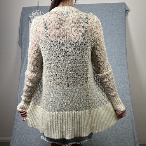 Witchery Cardigan Womens M Linen Mohair Blend Open Knit Metallic Beige Cream - Picture 5 of 15