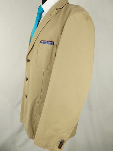 DANIEL CREMIEUX Mens XL 3 Button Beige Cotton Blazer Jacket Sport Coat Khaki Tan - Picture 10 of 16
