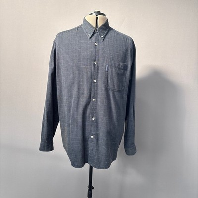 Vintage Columbia Sportswear Long-Sleeve Button-Down Mini Plaid Gray Blue XL