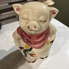 Rare Vintage 1940s Tulip Floral Shawnee Pig Cookie Jar Smiley USA Americana