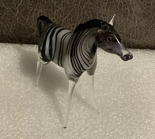 Glass Zebra Figure Handmade Art 3 1/2 Long X 3in Tall