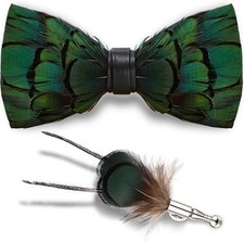 Feather Bow Ties for Men, Handmade Pre-Tied Bow Tie and Brooch Set, Gift Box