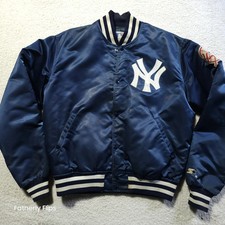 Starter MLB New York Yankees Satin Jacket L Navy 100 percent Nylon Snap Front Starter MLB New York Yankees Satin Jacket L Navy 100 percent Nylon Snap Front - Image 1
