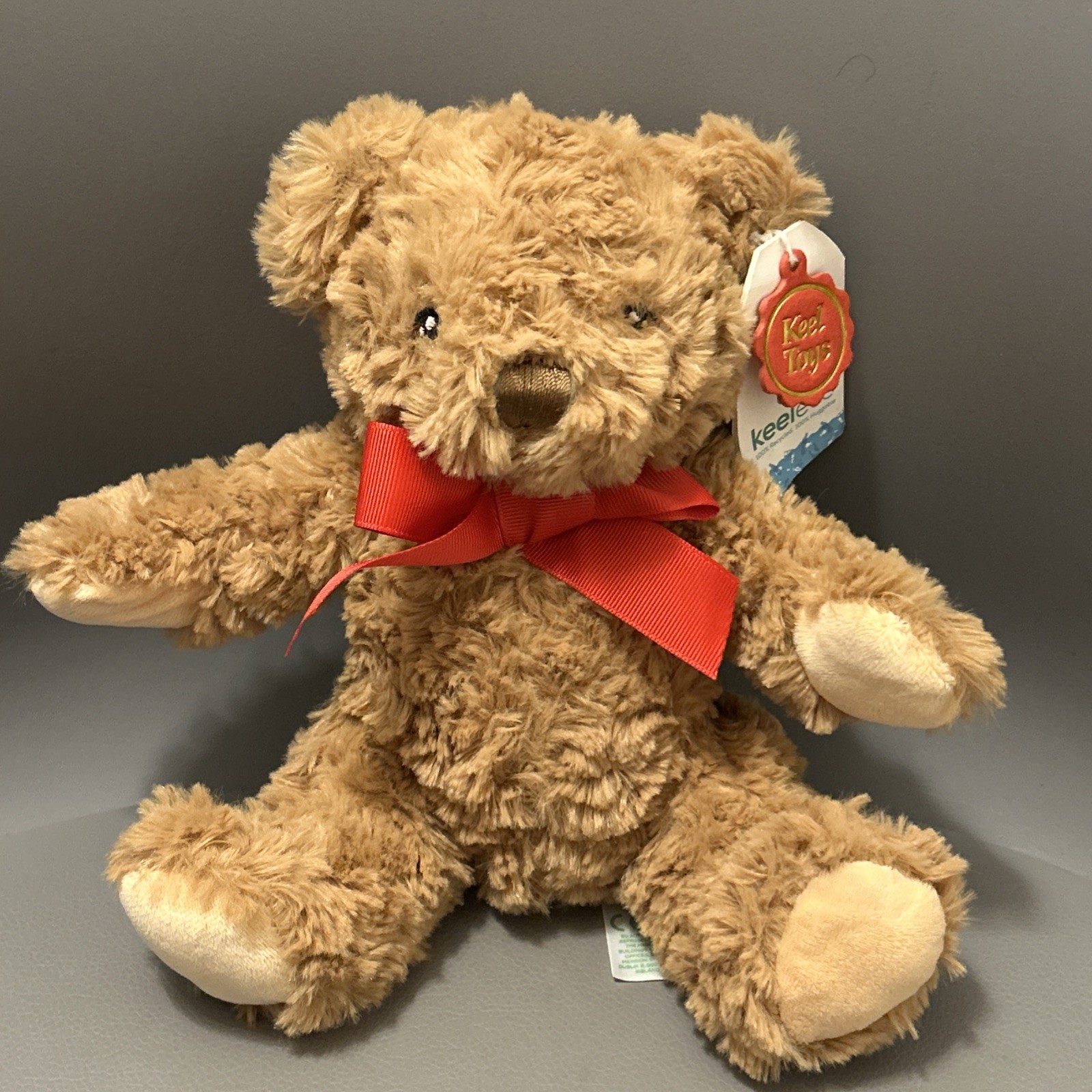 Keel Toys Eco SE6358 Brown Teddy Bear with Red Bow 20cm Soft Plush Toy NEW BNWT