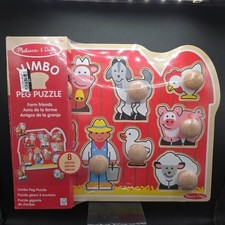 Melissa  Doug Wooden Jumbo Peg Puzzle Farm Friends 8-Piece Easy-Grip Kids Toy
